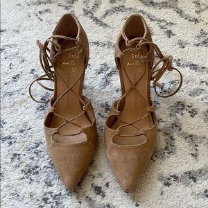 Banana Republic Dakota Lace Up Suede Heels Nude